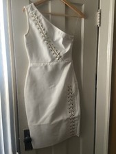 FASHION NOVA -Ambitious Bandage Midi Ladies White Small One Shoulder Dress NWT