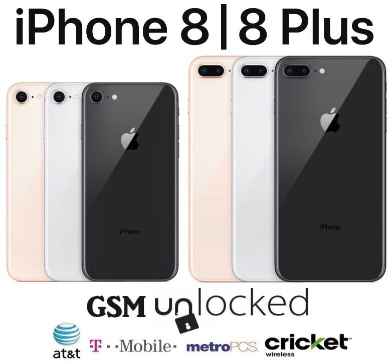 Apple iPhone 8, 8 Plus 64GB 128GB 256GB GSM Unlocked ATT T-Mobile Metro  Cricket