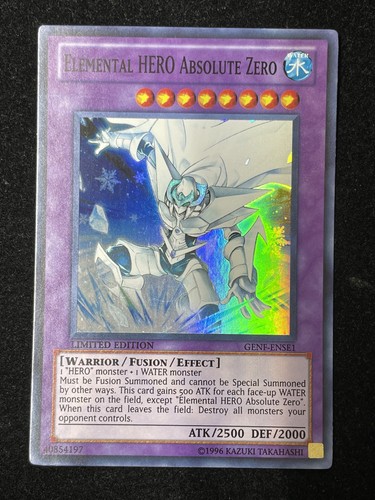 YUGIOH ELEMENTAL HERO ABSOLUTE ZERO SUPER RARE GOOD CONDITION GENF-ENSE1 - Picture 1 of 2