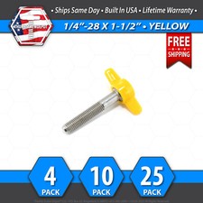 1/4"-28 x 1-1/2" Thumb Screw Stainless Steel - Yellow Tee / Wing Knob - USA