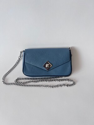 Santini Blue Leather Crossbody Purse Bag Italy Chain Strap Clutch Small Chic