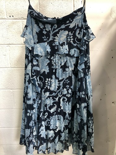 LOVER Florence Pleat Midi Skirt in Navy Floral Size 8 AU RRP 395 WITH DEFECTS - Picture 5 of 9