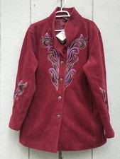 Bob Mackie Burgundy Embroidered Fleece Wearable Art Coat Jacket, XL, NWT