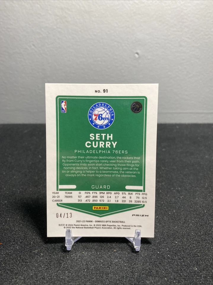 2021-22 Panini Donruss Optic Seth Curry Purple Stars Prizm #04/13 76ers - Image 2 of 2