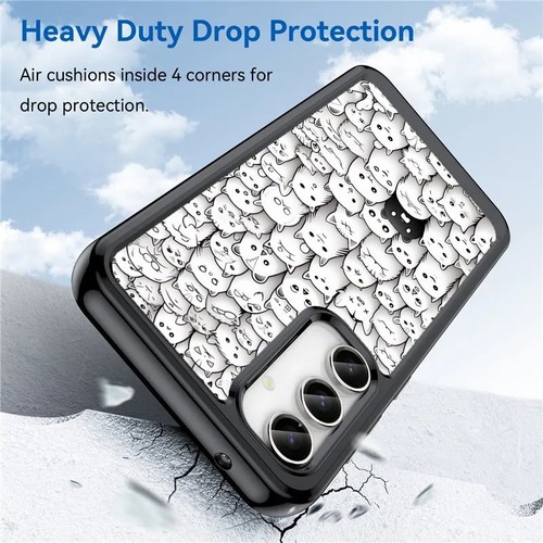 doodle cat black white Hard Black Cover For Samsung A15 A16 S23 S24 S25 Ultra FE - 第 20/25 張圖片