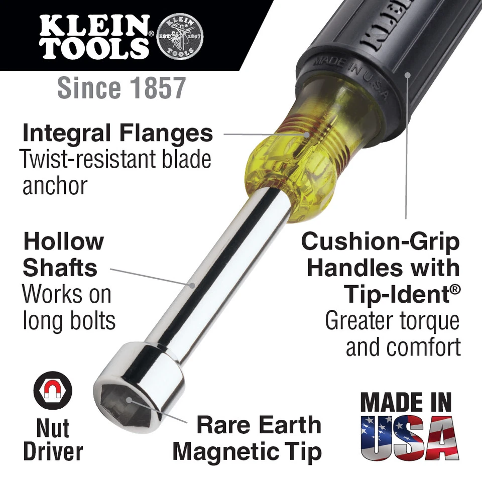 Klein Tools 646-3/8M 3/8 in. Magnetic Tip Nut Driver with 6 in. Hollow Shaft - Image 2 of 2
