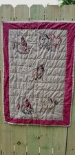 HAND MADE BROWN RED EMBROIDERY HORES BABY LAP QUILT 41"X28" FREE SHIPPING