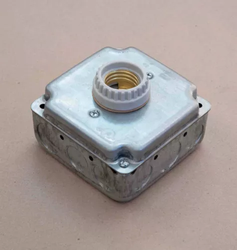  4" Square Electrical Conduit Junction Box with Lamp Holder Socket. Grid light.