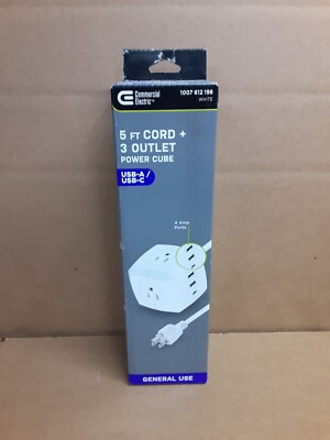 Commercial Electric Power Cube 3-Outlet 3-USB Cube 5 Ft Cord 1007 612 198