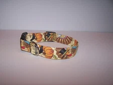 Wet Nose Designs Colorful Turkey Time Dog Collar Fall Autumn Thanksgiving Tan 2