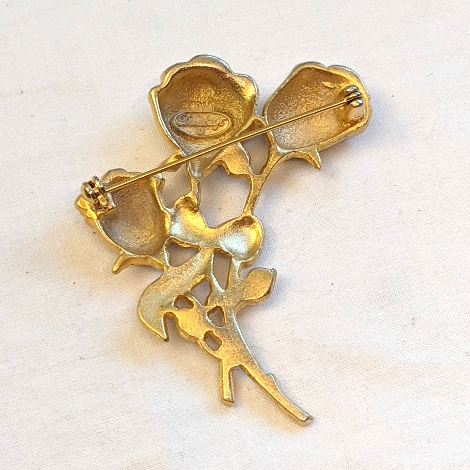 Broche firmado vintage Danecraft rosa ramo pin tono dorado Foto 3 de 4