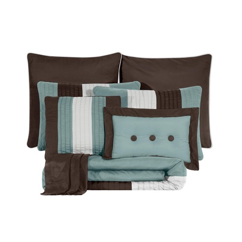 Chezmoi Collection Loft 8-Piece Luxury Striped Comforter Set (Queen, Blue/Bei... - Picture 9 of 9