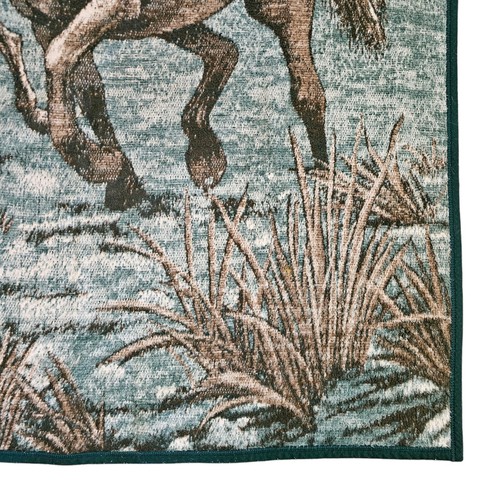 Vintage Biederlack Blanket Western Running Horses Reversible Green Mountains USA - Picture 4 of 11