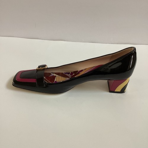 VTG Emilio Pucci Black & Purple Patent Leather Pumps Sz 40 EU Blocked Heels Y2K - Picture 5 of 11