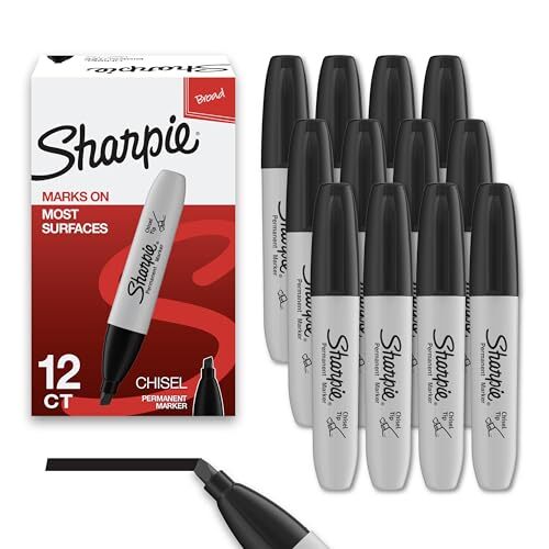 Sharpie Permanent Markers, Chisel Tip Marker Set, Poster Markers, 12 Count