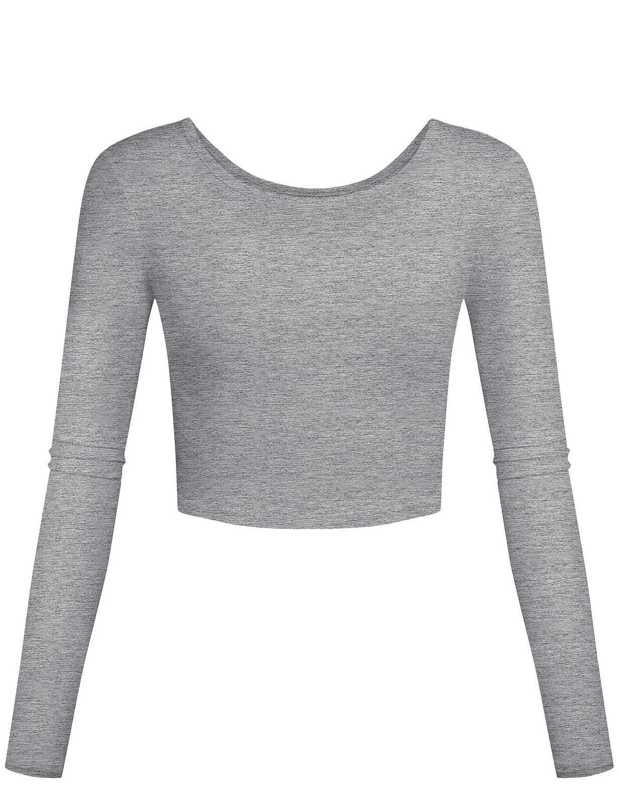 Basic Long Sleeve Crop Tops, Slim Fit, Workout, Grey, Medium