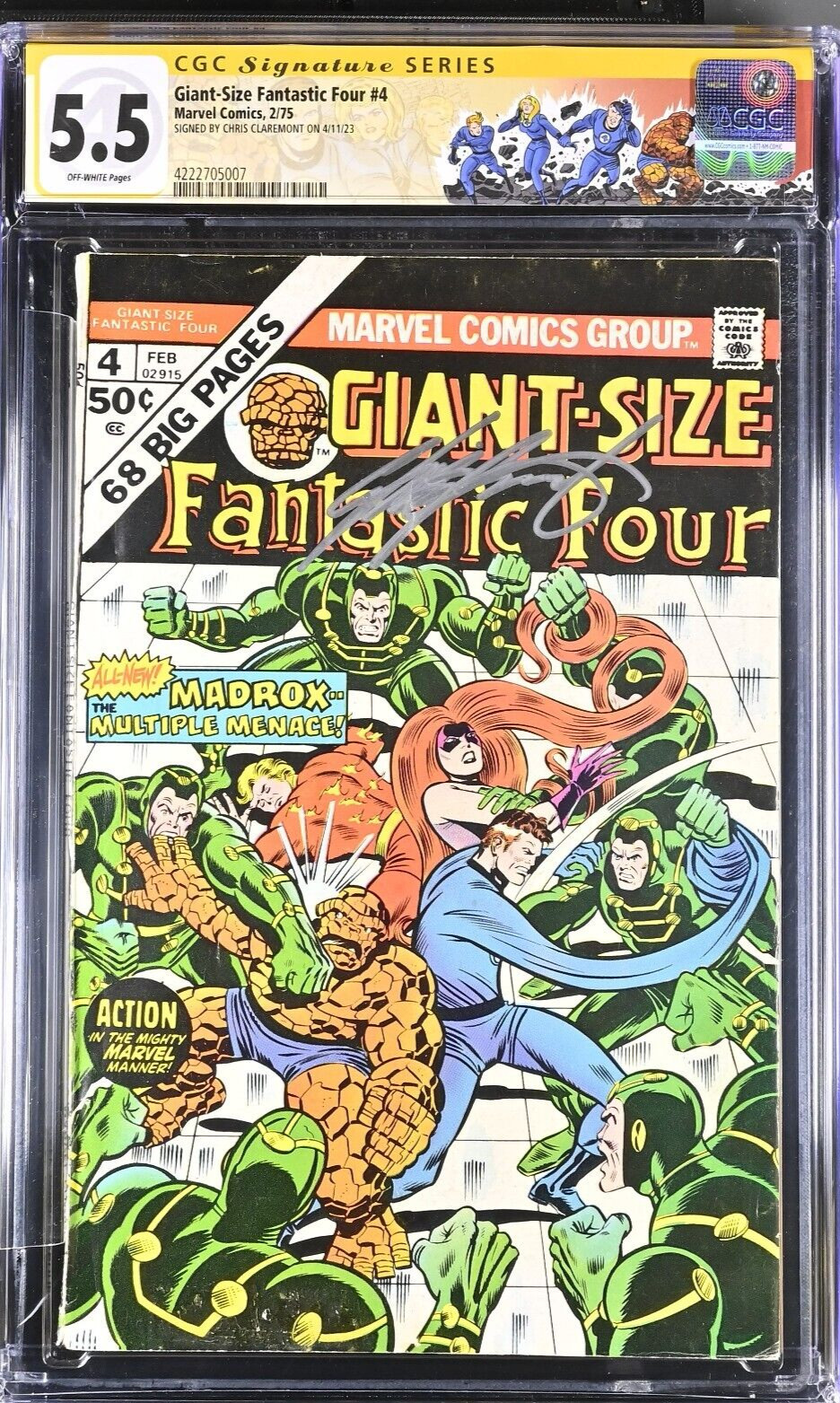 GIANT-SIZE FANTASTIC FOUR #4 2/75- SIGNATURE SERIES BY CHRIS CLAREMONT CGC 5.5
