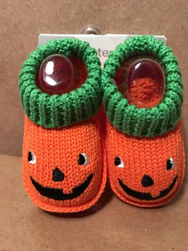 Carter's Orange Halloween Pumpkin Infant Baby Knit Booties 0-6 Months New - Picture 4 of 12