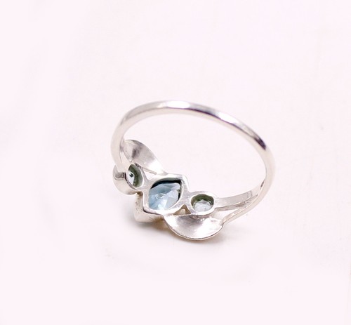 Solid 925 Sterling Silver Jewelry Genuine Blue Topaz Leaf Oxidized Silver Ring - Picture 5 of 5
