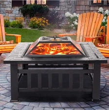 Fire Pits for Outside, 32" Wood Burning Fire Pit Tables with Screen Lid
