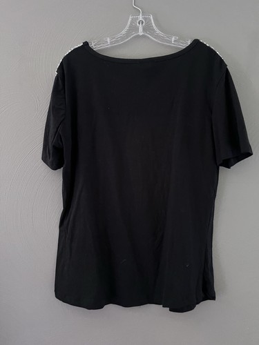 NEW Las Vegas T-Shirt Women's L/XL Black w/ Silver Sequins Stretch MGM *read - Picture 3 of 7
