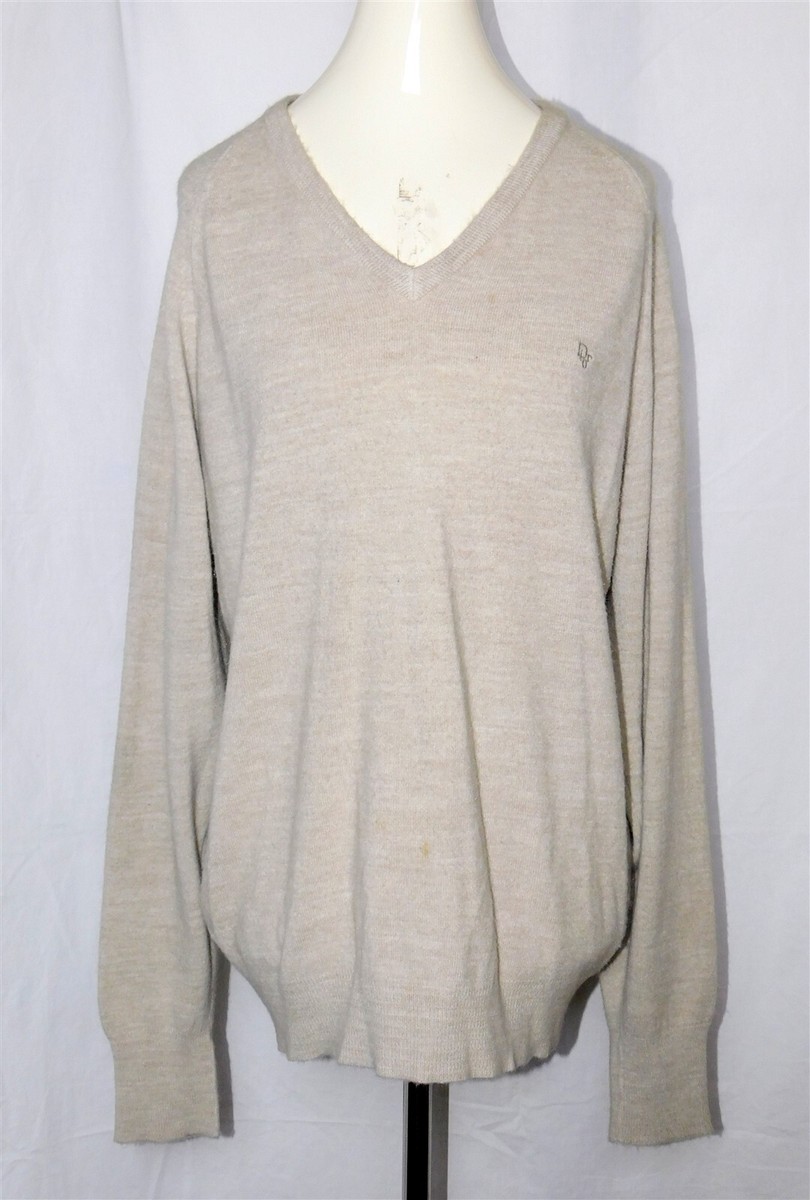 Vintage 1980s CHRISTIAN DIOR Oatmeal Beige V-Neck Sweater Size XL
