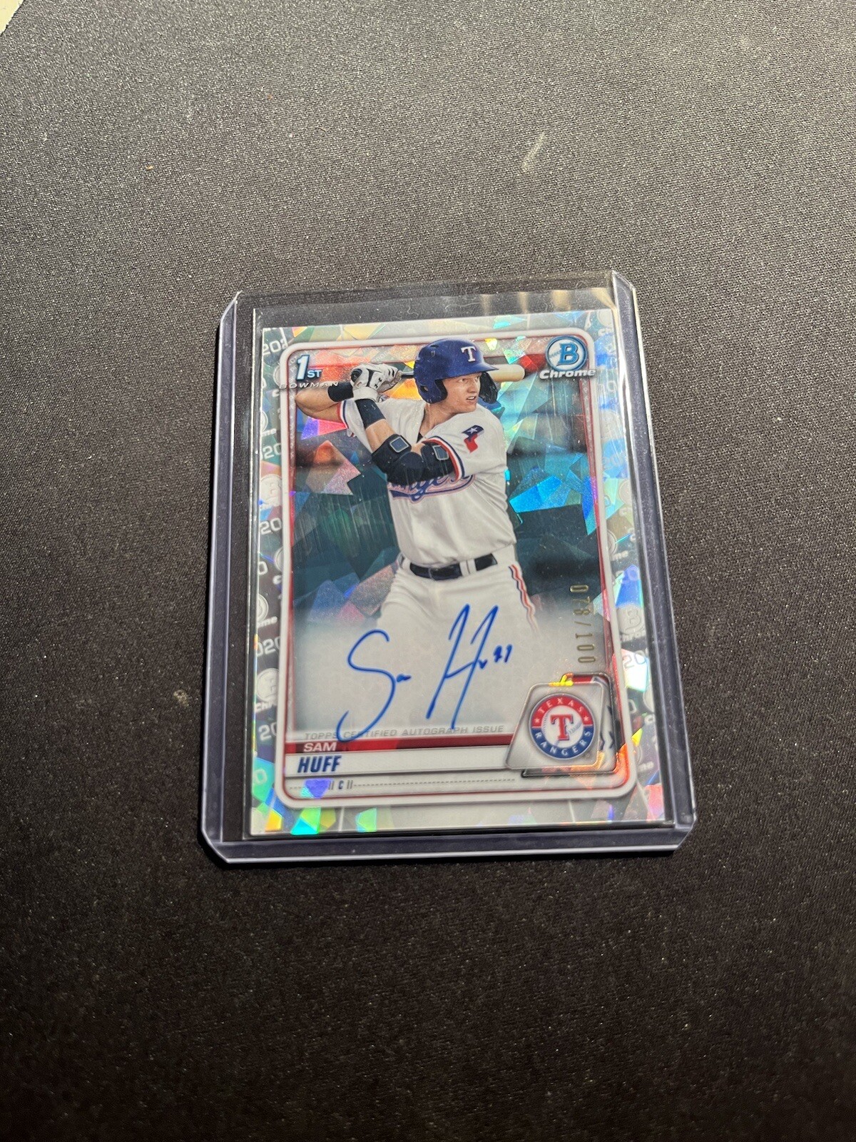 2020 Bowman Chrome Sam Huff Atomic Refractor 1st Auto /100 Rangers