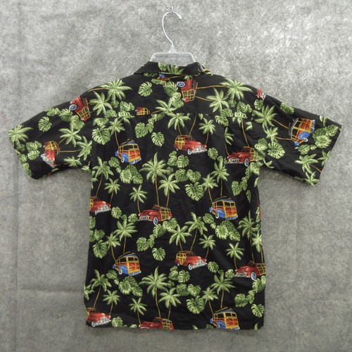 RJC Boys Button Up Hawaiian Shirt 16 Black Woody Palms 100% Cotton Short Sleeve - Picture 2 of 8