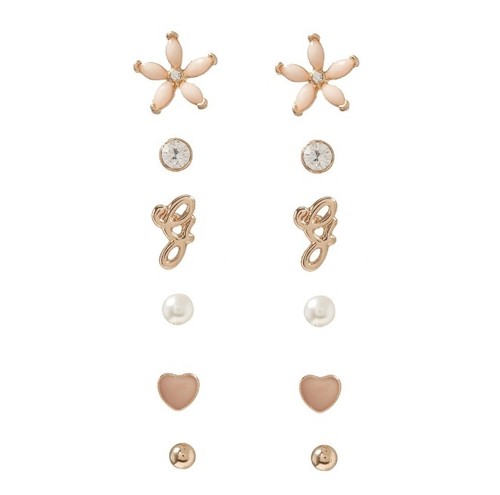 Boucles D'oreilles Bloom 'Rose' Avec Perle Blanche Et Strass Doré - Neuf Avec étiquettes