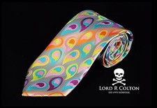 Lord R Colton Masterworks Tie - Capri Silver Orange Lemon Paisley Necktie - New