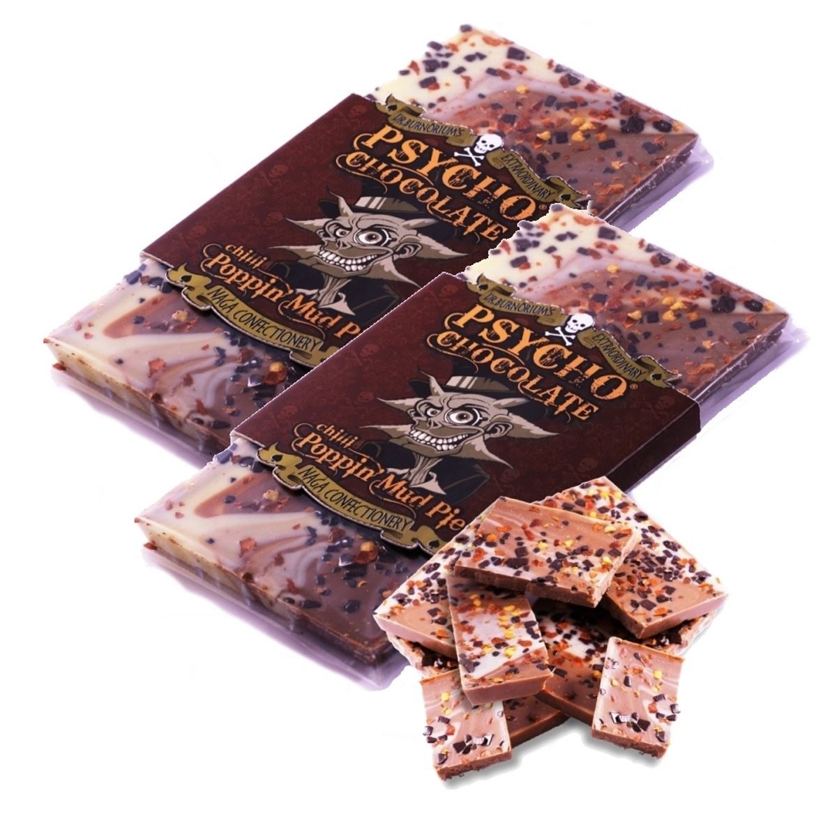 Psycho Set Of 2 Popping Candy Mud Pie Naga Jolokia Chilli Spicy Chocolate Bar