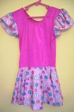 Dance Baton Twirl Ice Skating Dress pink lycra with flowers print Girls 6 8