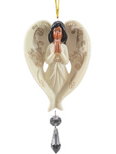 African American Praying Angel Christmas Ornament Glazed Cut Out Porcelain