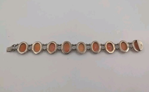 Vtg Italian 1950s Female Cameo Shell Gold Bracelet Pendant Ear Rings 800 Silver - Picture 4 of 12