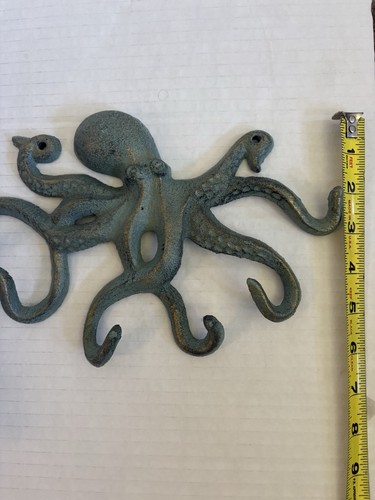 Heavy Cast Iron Octopus Coat Hook Key Rack Nautical Mermaid Anthropologie Decor - Picture 5 of 6