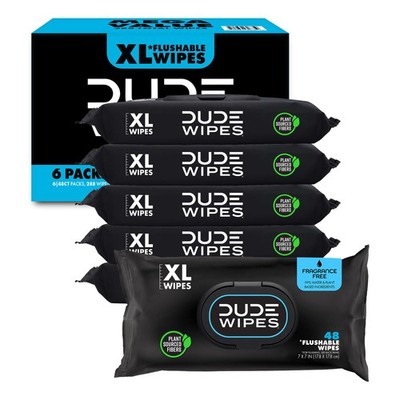 Unscented Flushable Wipes - Extra-Large Adult Wet Wipes for Sensitive Skin - ...