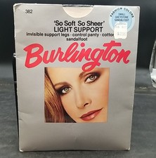 Burlington Pantyhose Soft Silky Small Sandalfoot Cotton Panel Stockings Vtg
