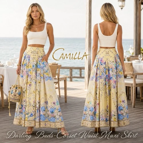 BNWT Camilla Corset Waist Maxi Skirt Darling Buds Size XS RRP $895