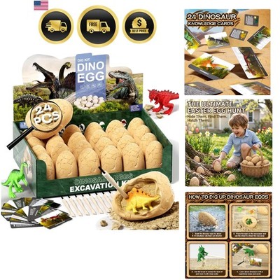 24 Dinosaur Eggs Dig Kit Toys for Kids, Dinosaur Eggs Excavation Kit with Mag...