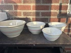 Vintage McCoy Yellow Ware Pink Blue Striped Set of 4 Mixing Bowls 6” 7" 8” 10”