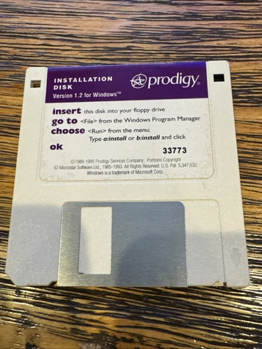 Vintage Prodigy 90s Software Windows Version 1.2 Floppy Disk Disc Microstar