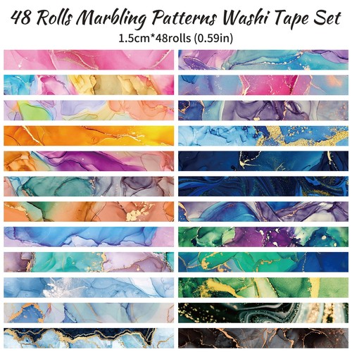 48 Rolls Washi Tape Set - Decorative Masking Tape Colored Marbling Patterns, ... - Picture 3 of 7