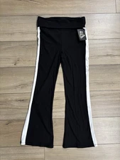 Art Class Girls Foldover Flare Leg Black Pants White Stripe Large 10 12 Soft NWT