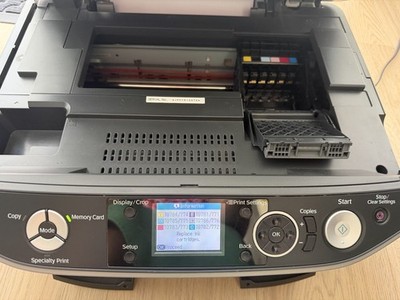 Epson Stylus Photo RX580 All-In-One Inkjet Printer Powers On LCD Works No Ink