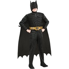 BATMAN KOSTÜM KINDER Karneval Party Muskel Anzug Fledermaus Umhang Maske Gürtel