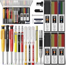 22 Pack Carpenter Pencil Set with Sharpener, Mechanical Carpenter Pencils with 6