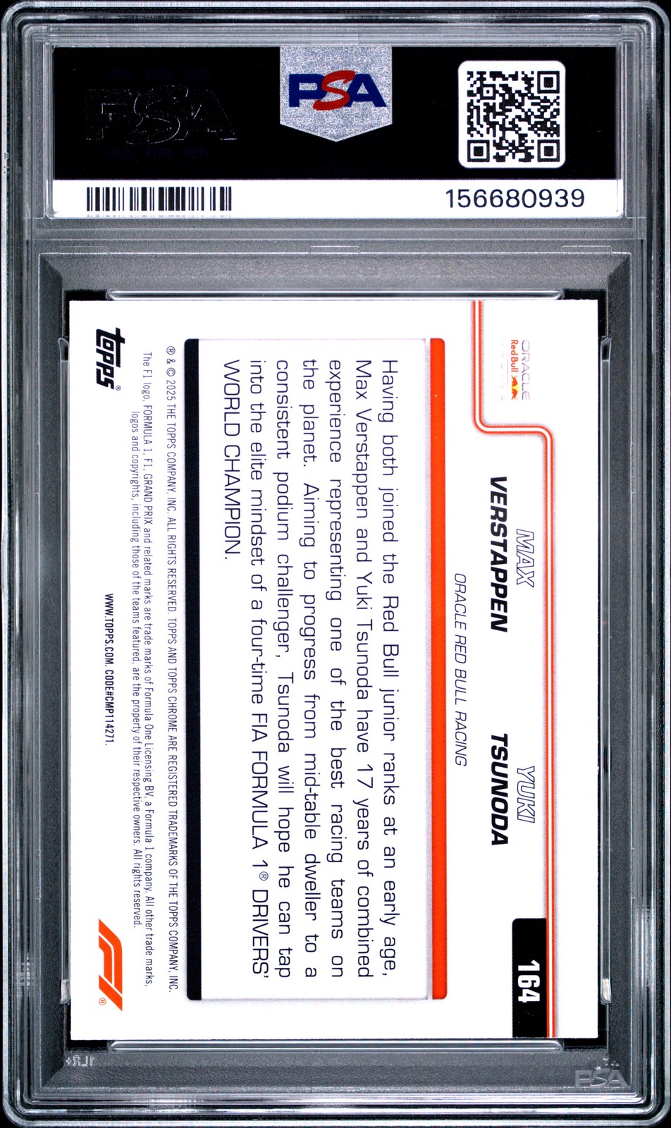2025 TOPPS CHROME FORMULA 1 SAPPHIRE EDITION MAX VERSTAPPEN/YUKI TSUNODA PSA 10 view 2