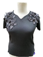 Pullover edel Futura moda Schwarz L 42 44 Applikationen Blumen Boutiqueware