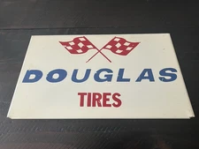 Early 1960s Douglas Tires Service Station Metal Tire Display Sign Auto Gasoline
