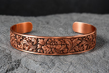 Pure Copper Men  s Handmade Wide Thick Cuff, Hammered Concrete Finish Bracelet